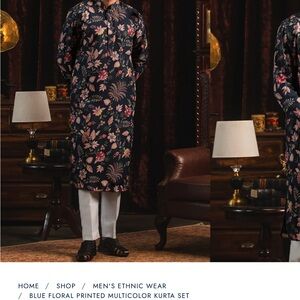 Blue Floral Men's Kurta Set